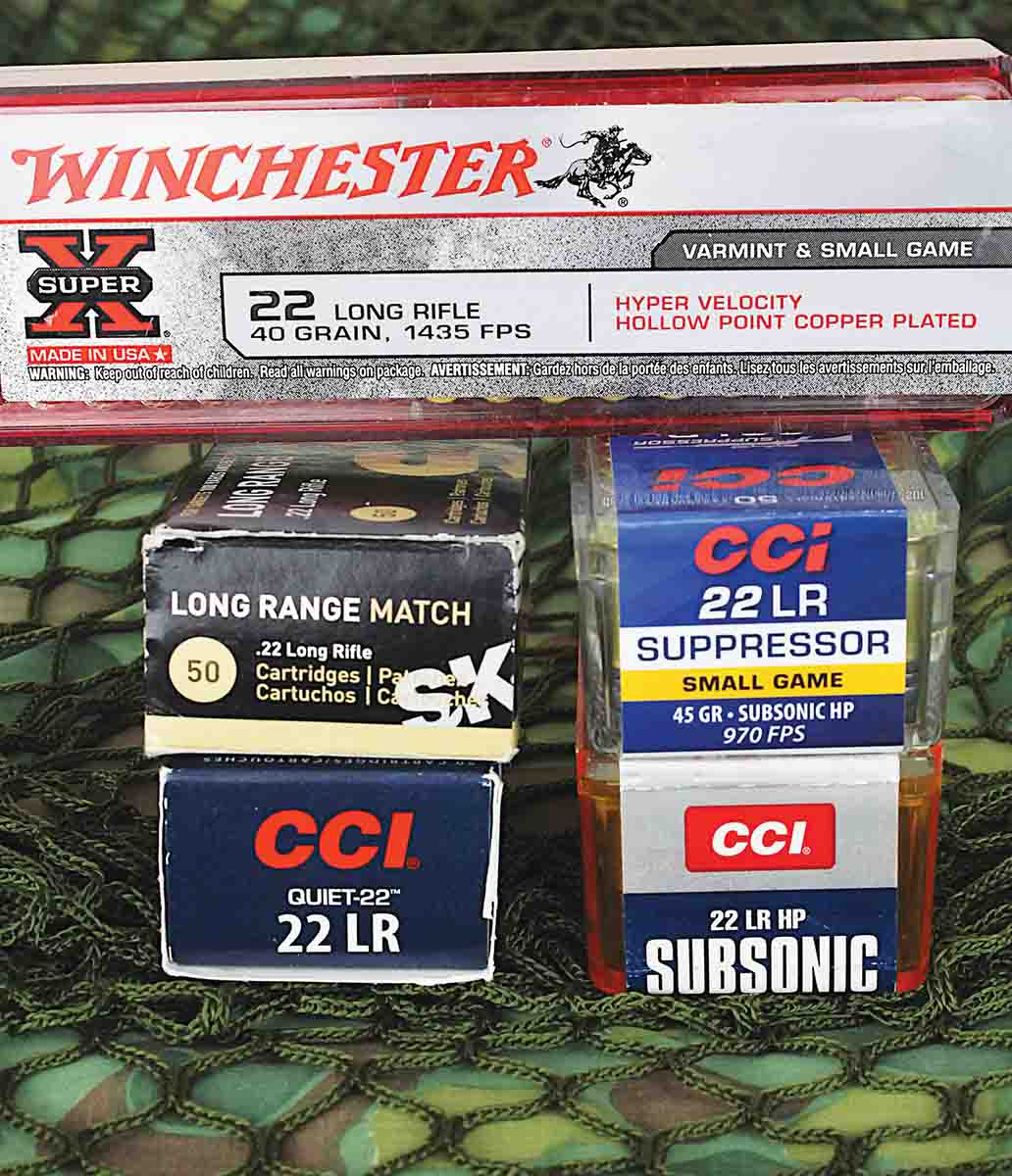 Subsonic ammunition choices are limited compared to standard ammunition. The Winchester Super-X Hyper Velocity HP was tested to evaluate the “crack” of the supersonic bullet leaving the suppressor.