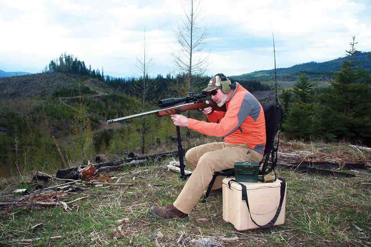 Patrick usually uses his custom .22-250 Remington when ranges stretch beyond 300 yards, and especially when the wind blows.