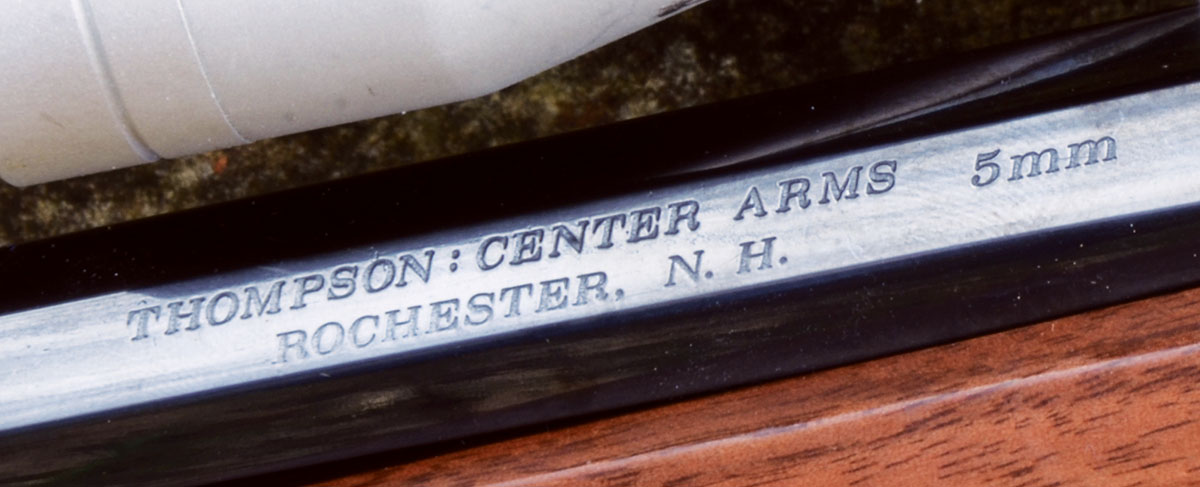 Engraving on the T/C Contender pistol barrel.