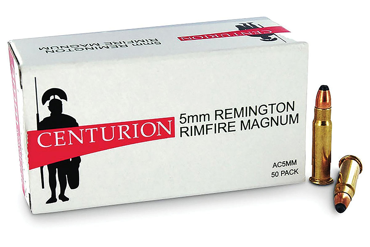 Aguila introduced its first production run of 5mm Remington Rimfire Magnum ammunition loaded with 30-grain JHP and 30-grain JSN bullets under the Centurion label in 2008. It eventually sold out.