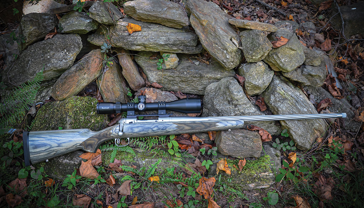 Layne’s Mark VII rifle in 22 Creedmoor, built by Shaw Barrels, has a 26-inch barrel with a 1:7 twist. Shaw lists the coloration of its laminated wood stock as Pepper.