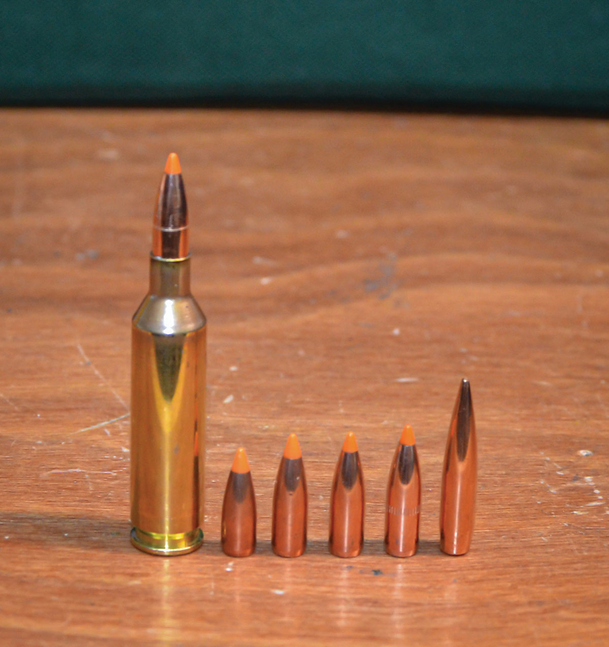 To minimize free travel prior to rifling engagement of light bullets in the long throat of the 22 Creedmoor chamber, Layne seats them only one caliber (.224 inch) deep in the case. This positions the Nosler 55- and 60-grain Ballistic Tip bullets .015 inch off the rifling when chambered in the Shaw Mark VII rifle.