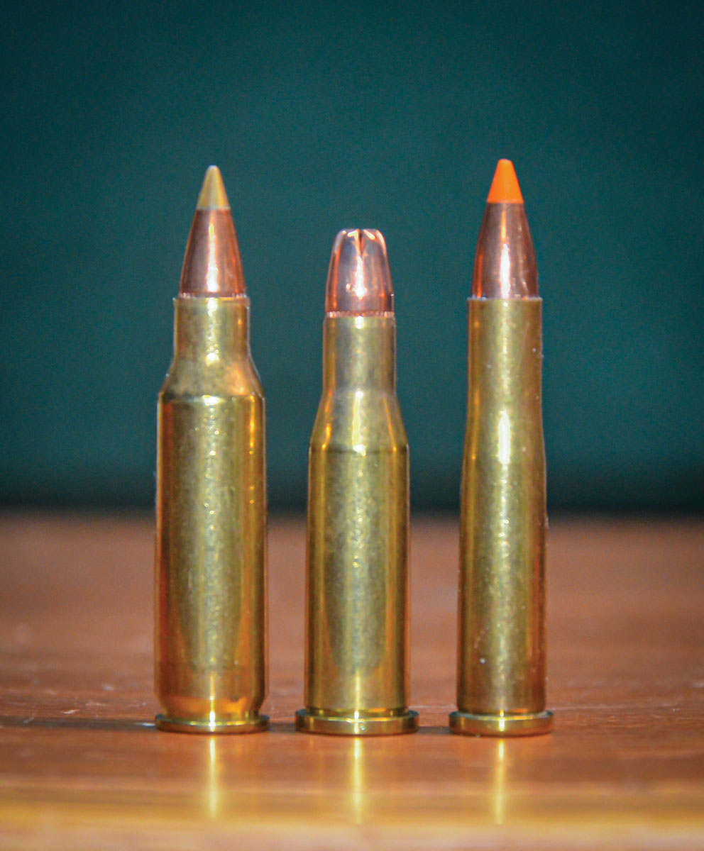 Layne compared the gross capacities of the 221 Fireball (left), 218 Bee (center) and 22 Hornet (right). While the Fireball was the winner at an average of 22.3 grains, the Bee was not far behind at 18.6 grains, and the Hornet held 14.3 grains.