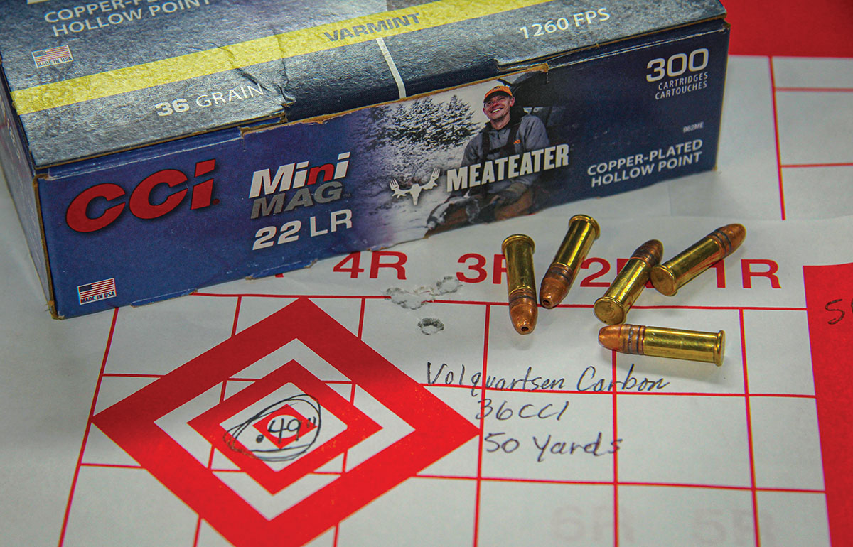 At 50 yards, the Volquartsen carbon tension barrel shot a remarkable sub-½-MOA group with five shots. The Volquartsen carbon tube also showed slight velocity gains over the other barrel options.