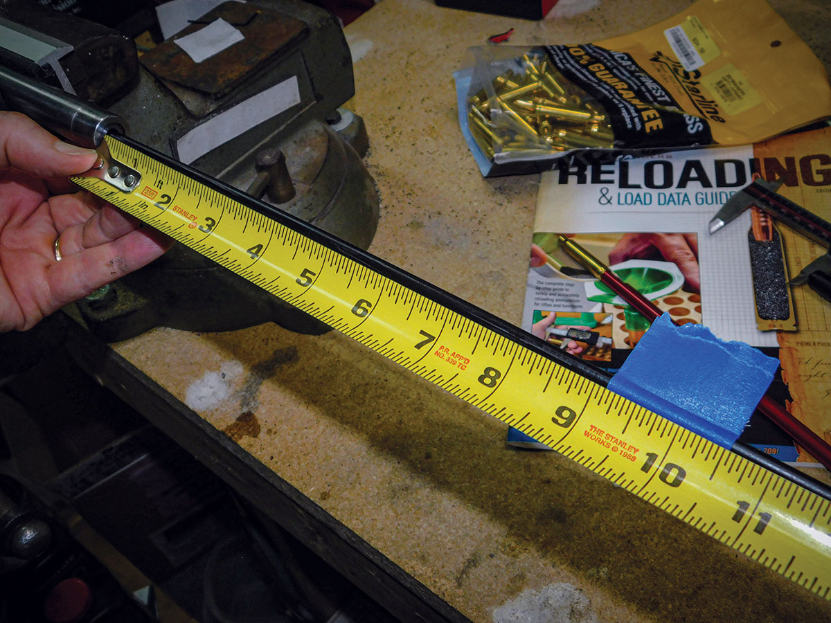 The Bushmaster’s barrel had no engravings or stampings to indicate chambering or twist rate. Using a tight-fitting patch and a good-quality cleaning rod indicated that the barrel was a 1:9  twist.