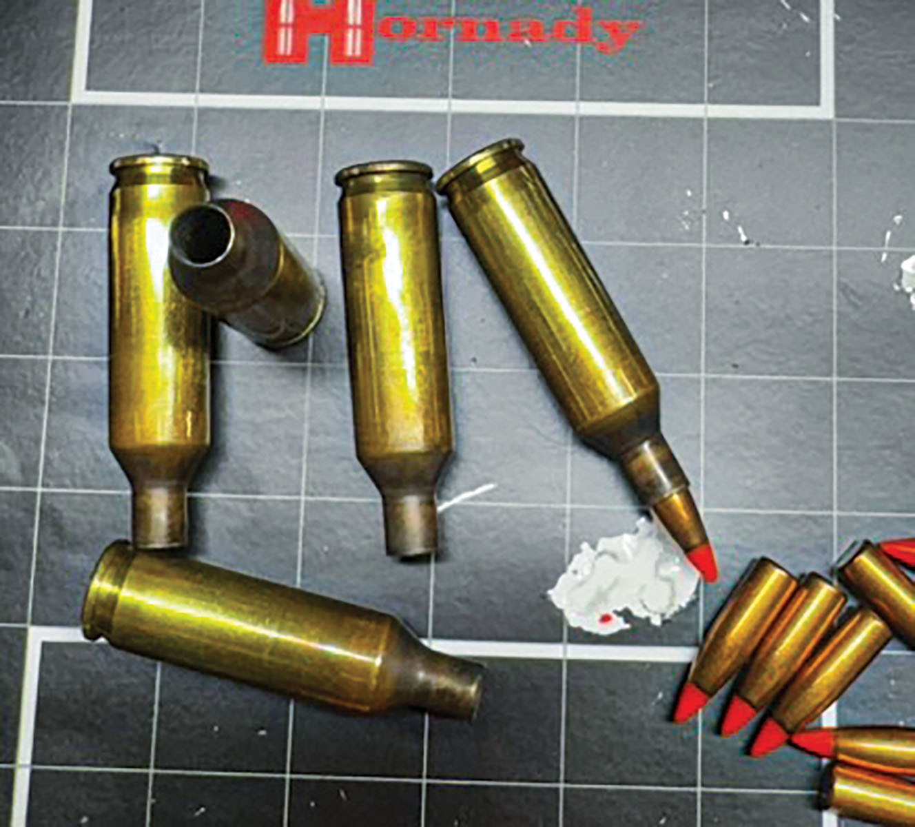 Hornady V-MAX 25-grain and 17.6 grains of Shooters World The Patriot Rifle powder. Shooting a five-shot group of .284 inch with an average 3,604 fps, 8.3 SD (standard deviation), 21 ES (extreme spread), and an average G1 BC 0.230, measured data using an Athlon Rangecraft Velocity Pro Radar Chronograph.