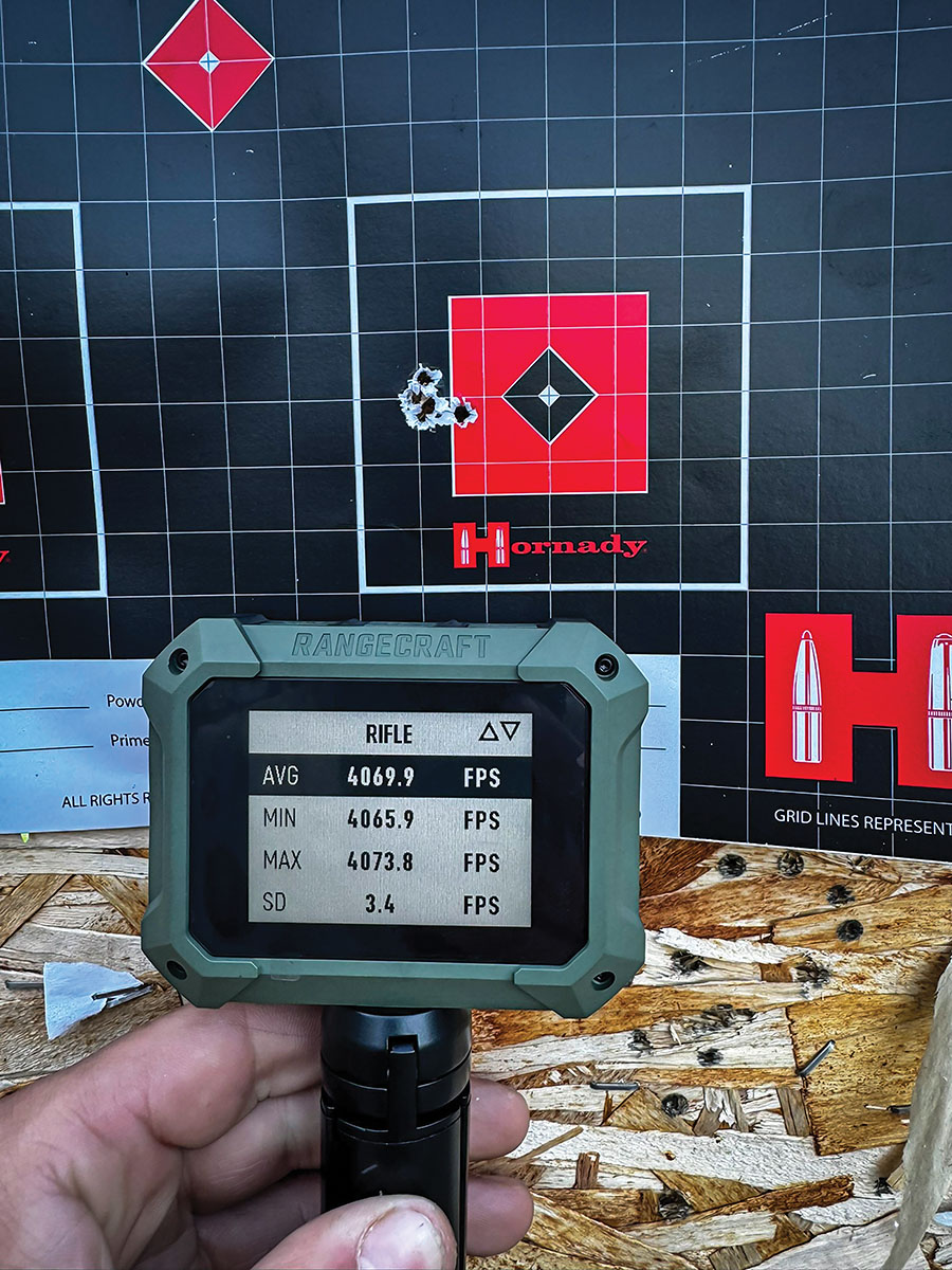 Velocity Results using Athlon Rangecraft Velocity Pro Radar Chronograph. Hornady V-MAX 20-grain and 19.0-grains of Shooters World The Patriot rifle powder.