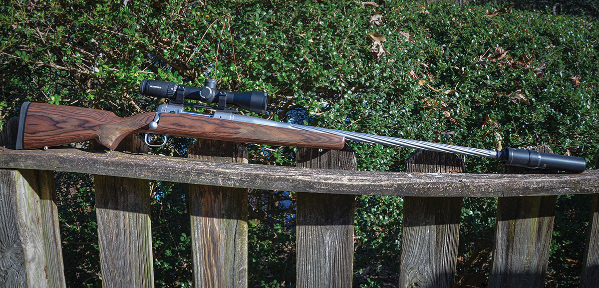 Layne’s E.R. Shaw rifle in 22-250 has a 26-inch barrel with a 1:7 twist. It proved to be quite accurate with bullets ranging from 40 to 90 grains in weight. Its chamber was precision-reamed to SAAMI dimensions. Shaw describes the color of its laminated wood stock as “Nutmeg.”