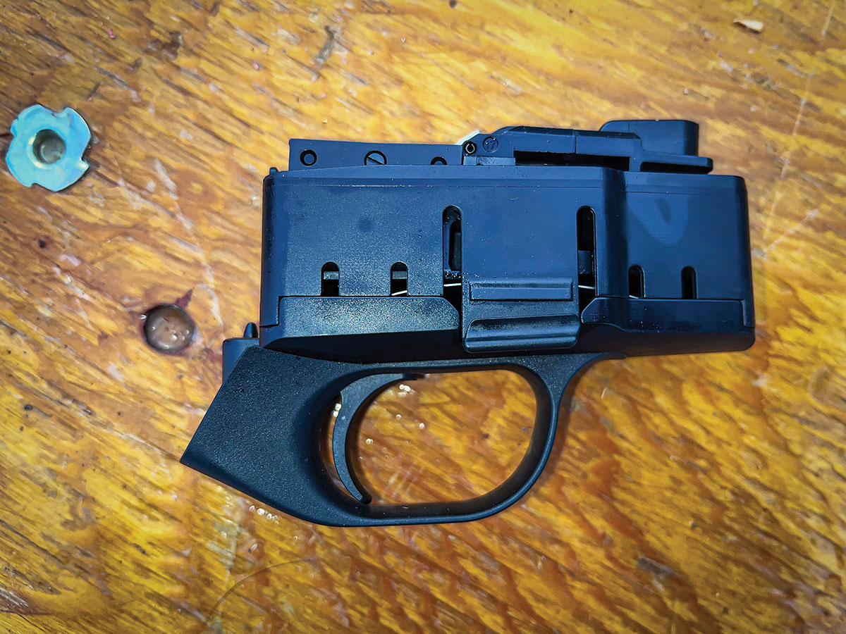 The magazine and entire trigger assembly pop out of the rifle as one group. The magazine fed flawlessly, and the trigger maintained a crisp 1¾-pound pull through many magazine exchanges.