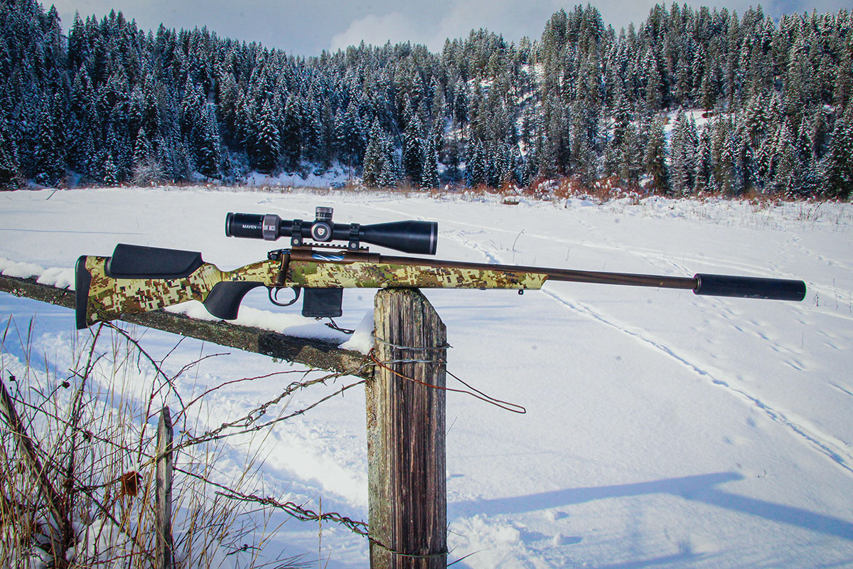 The 224 Valkyrie test rifle included a heavy 24-inch barrel with a 1:7-inch twist. It was Franchi’s Momentum Varmint topped with a Maven RS.5 SFP 4-24x 50mm scope set in Nightforce UltraLite rings.