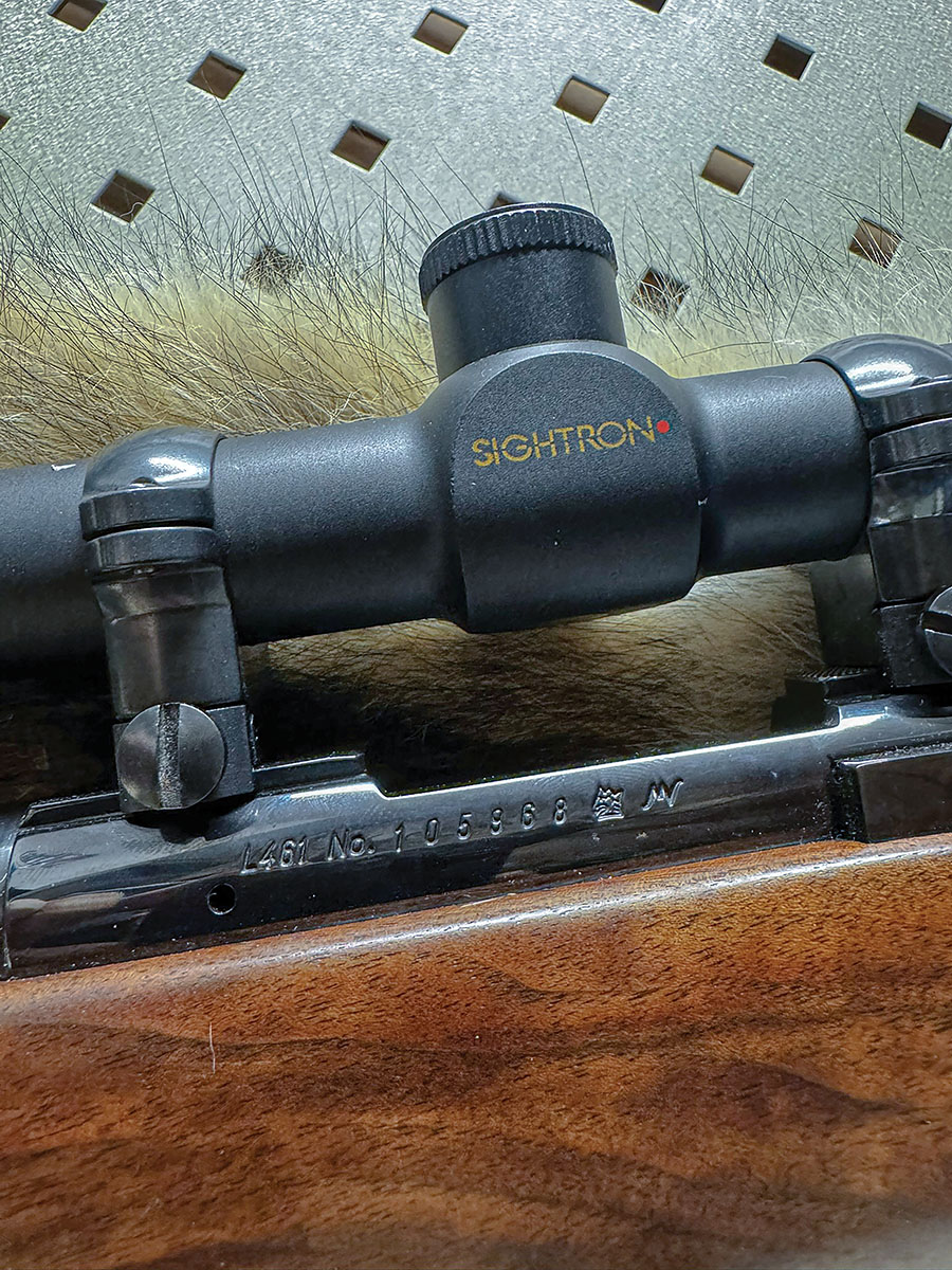Close-up of the 223 Sako L461 action and the Sightron SII Target 36x42 BRD competition scope.