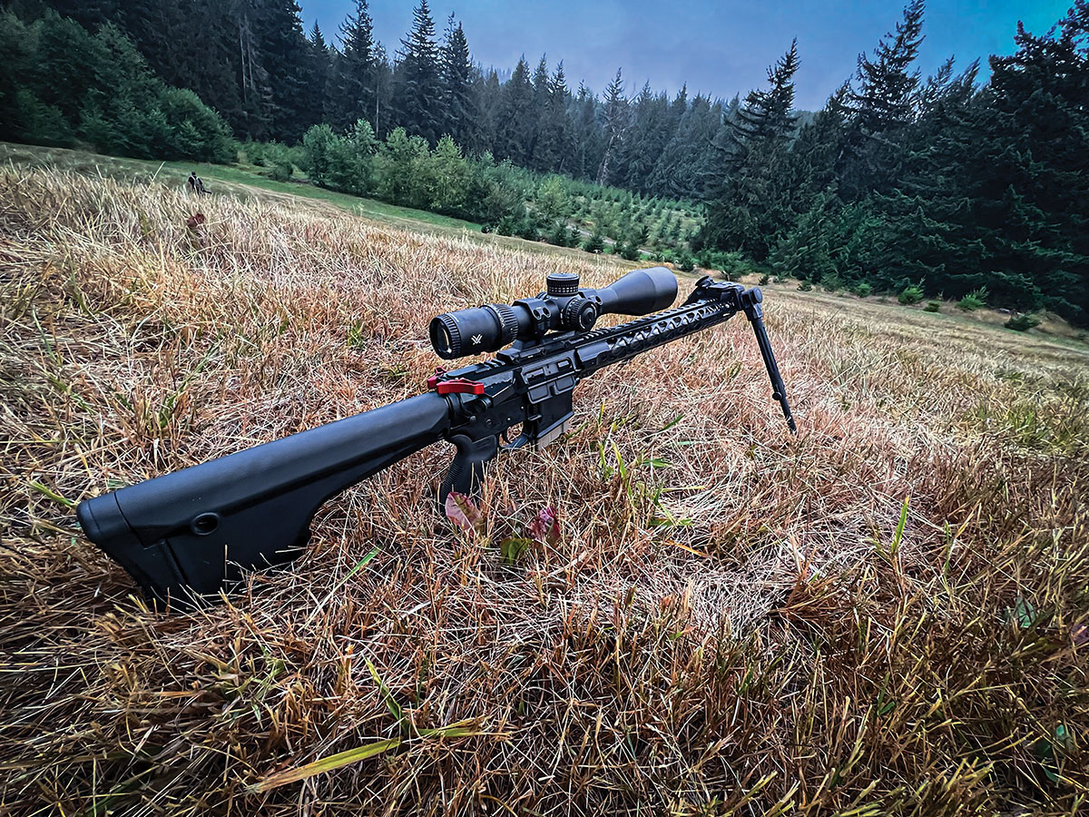 The 6mm ARC in the field doing some coyote hunting with the Vortex Venom 5-25x 56mm, a Leapers UTG overbore bipod and handloaded Hornady 75-grain VMAX bullets.